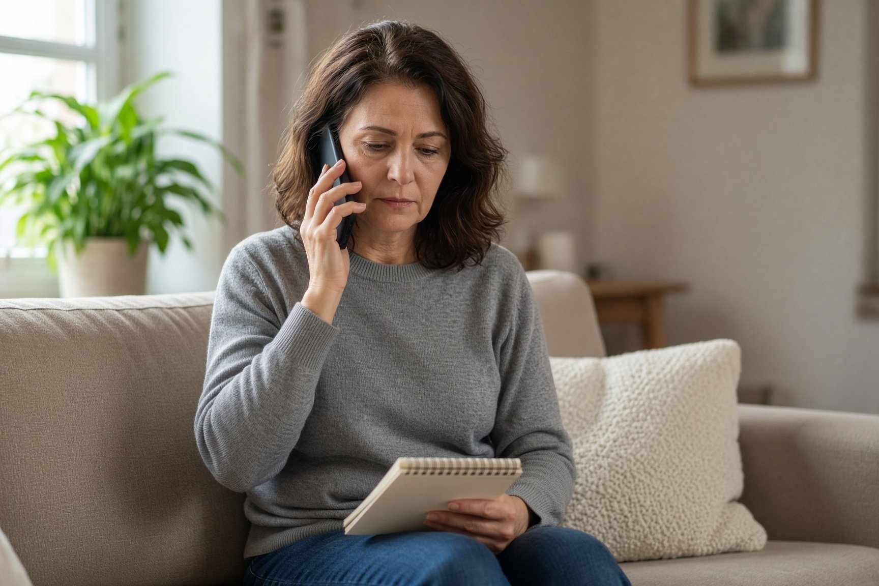 A family member on the phone, listening.